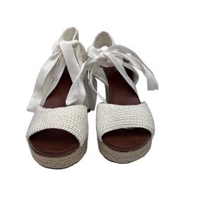 Mia Yanet SZ 9 Ivory Woven Crochet Platform Espadrilles Sandals Romantic Cottage